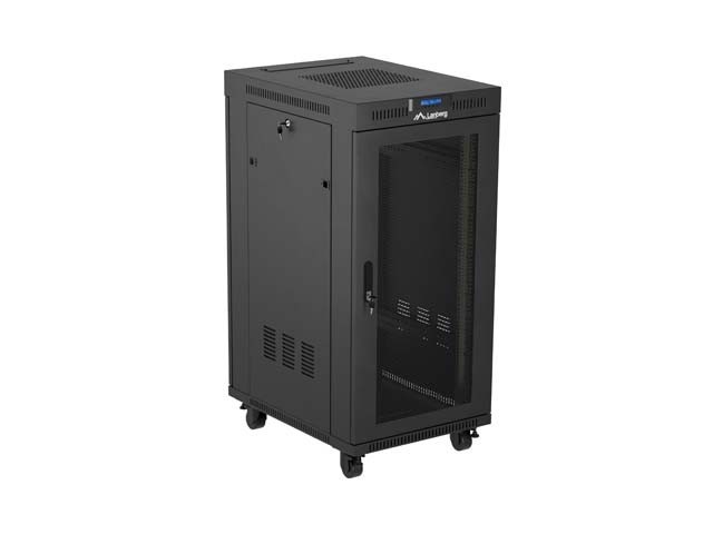 Lanberg Szafa instalacyjna rack stojąca 19" 24U 600x800 czarna drzwi perforowane LCD ( Flat pack) V2