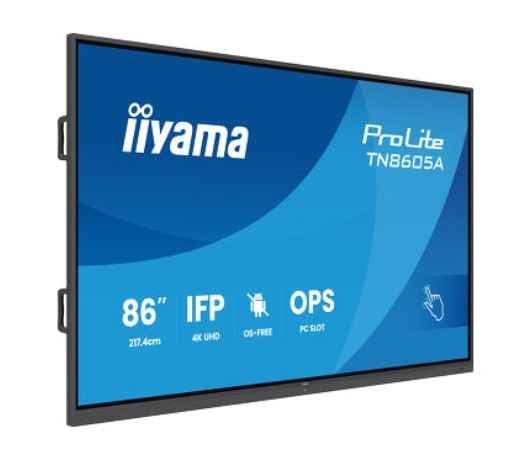 IIYAMA Monitor 86 cali TN8605A-B1AG IPS,4K,40pkt,500cd,nonOS,1200:1,5ms,    DeepContrast-IR+, 1xVGA,2xHDMI,DP,USB-C(PD65W),2xRJ45,2x20W,PiP,PbP,UCHWYT