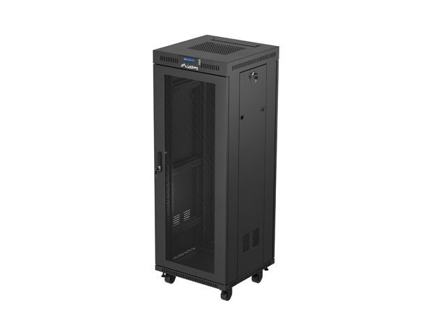 Lanberg Szafa instalacyjna rack stojąca 19 cali 32U 600x600 drzwi perforowane LCD czarna (Flat pack)