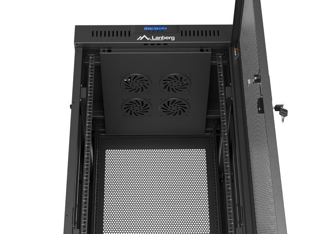 Lanberg Szafa instalacyjna rack stojąca 19 cali 32U 600x600 drzwi perforowane LCD czarna (Flat pack)