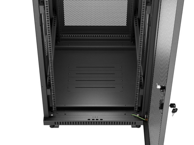 Lanberg Szafa instalacyjna rack stojąca 19 cali 32U 600x800 drzwi perforowane LCD czarna (Flat pack)