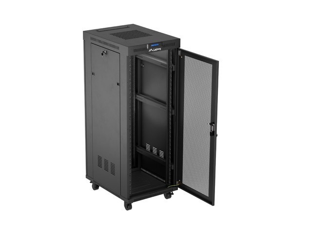 Lanberg Szafa instalacyjna rack stojąca 19 cali 32U 600x800 drzwi perforowane LCD czarna (Flat pack)