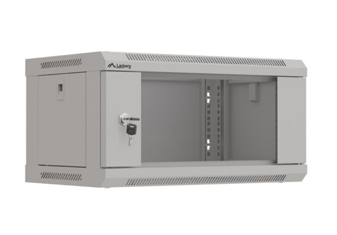Lanberg Szafa instalacyjna rack wisząca 19" 4U 540x350 szara drzwi przeszklone (flat pack)