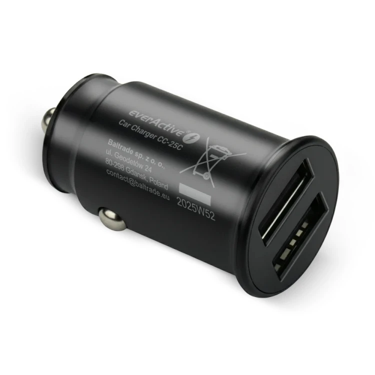 everActive Ładowarka samochodowa CC-25C 2XUSB 12W + kabel USB-C