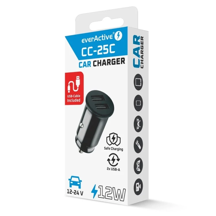 everActive Ładowarka samochodowa CC-25C 2XUSB 12W + kabel USB-C
