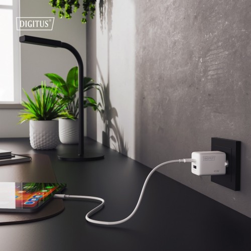 Digitus Ładowarka sieciowa GaN II 45W | 1x USB-C, 1x USB-A | PD 3.0, QC 3.0 | Biała
