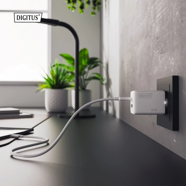 Digitus Ładowarka sieciowa GaN II 45W | 1x USB-C, 1x USB-A | PD 3.0, QC 3.0 | Biała