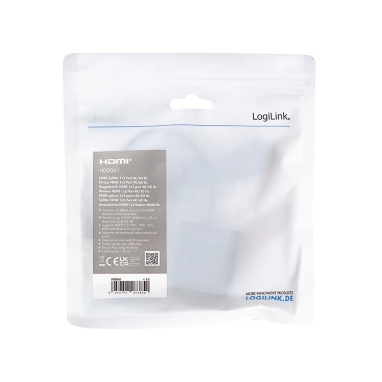 LogiLink Splitter HDMI, 1x2-Port , 4K/60Hz