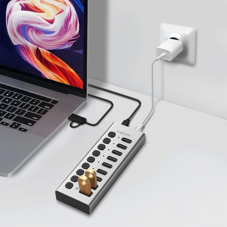 LogiLink Hub USB3.2 10-portow USB-A/C, funkcja on/off