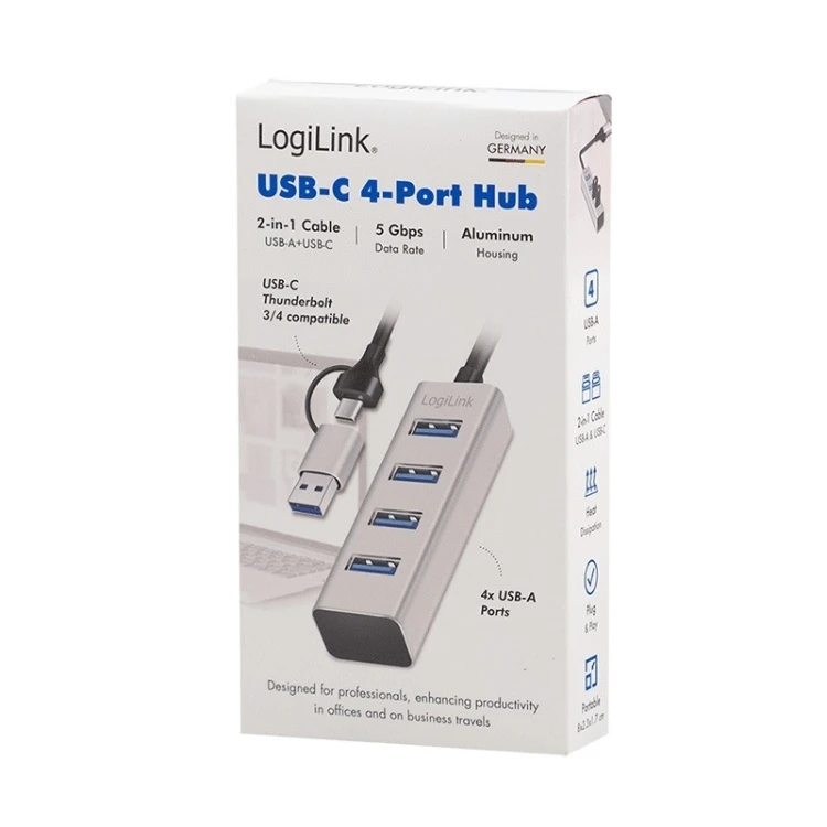 LogiLink Hub USB3.0 4-porty USB- A 5Gbit/s