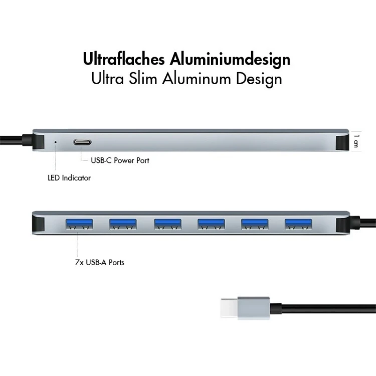 LogiLink Hub 7 portów USB3.2 USB-A, 5 Gbps, 20W PD