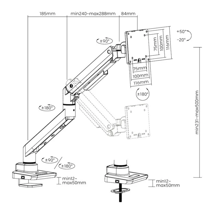 LogiLink Uchwyt do monitora, VESA ,17-49 cali, max. 20kg