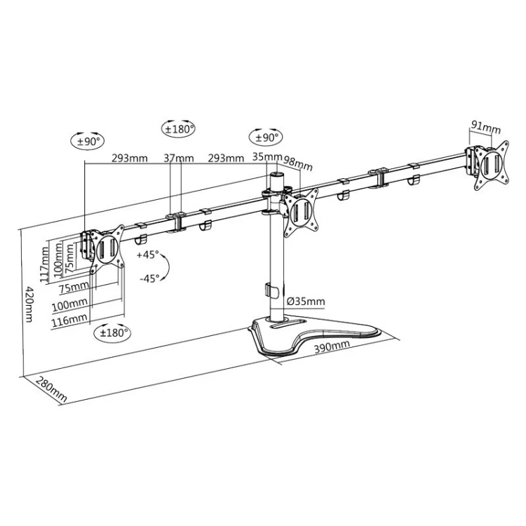 LogiLink Uchwyt na 3 monitory, 17-27 cali, max 7kg na ramie