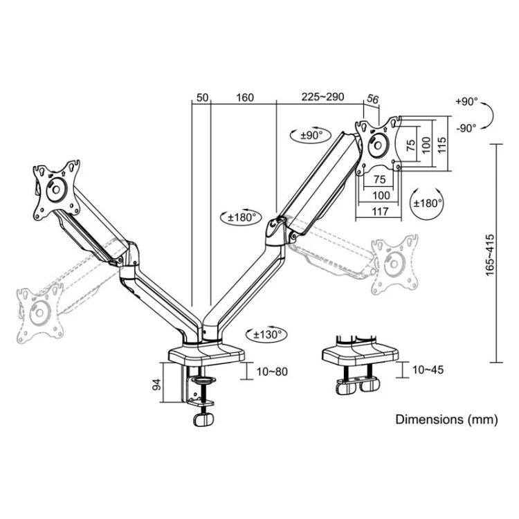 LogiLink Uchwyt na 2 monitory, 17-32 cali, max 9kg na ramie