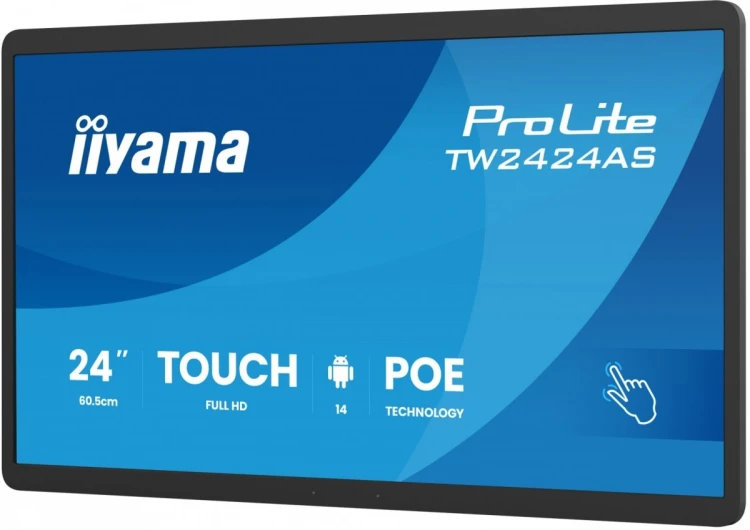 IIYAMA Monitor 23.8 cala ProLite TW2424AS-B3P POJ.10PKT.24/7,ANDROID14, IPS, USB-C,   2x5W, RJ45,dubbele microfoon, antireflectiecoating, PoE, iiSigna