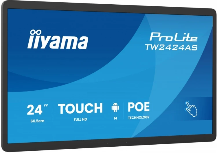 IIYAMA Monitor 23.8 cala ProLite TW2424AS-B3P POJ.10PKT.24/7,ANDROID14, IPS, USB-C,   2x5W, RJ45,dubbele microfoon, antireflectiecoating, PoE, iiSigna