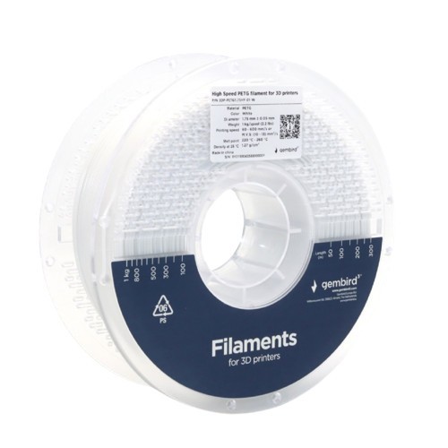 Gembird Filament PETG High Speed, 1,75 mm, 1 kg, biały