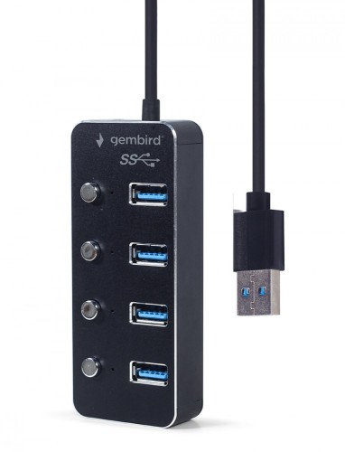 Gembird HUB 4-portowy USB 3.1 (Gen 1) z przełącznikami czarny