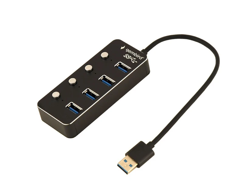 Gembird HUB 4-portowy USB 3.1 (Gen 1) z przełącznikami czarny
