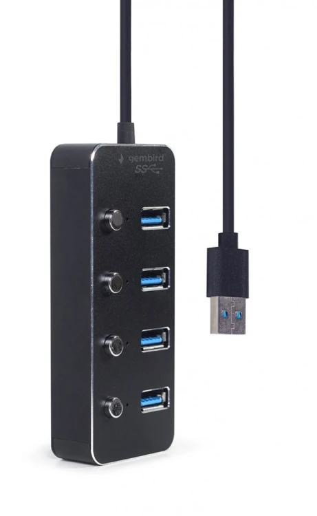 Gembird HUB 4-portowy USB 3.1 (Gen 1) z przełącznikami czarny