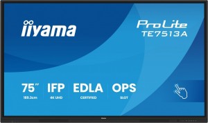 IIYAMA Monitor interaktywny 75 cali TE7513A-B2AG INFRARED,40pkt,IPS,4K,7H,500cd/m2,      WiFi,USB, ANDROID 14, Google EDLA,2x20W, UCHWYT ŚCIENNY