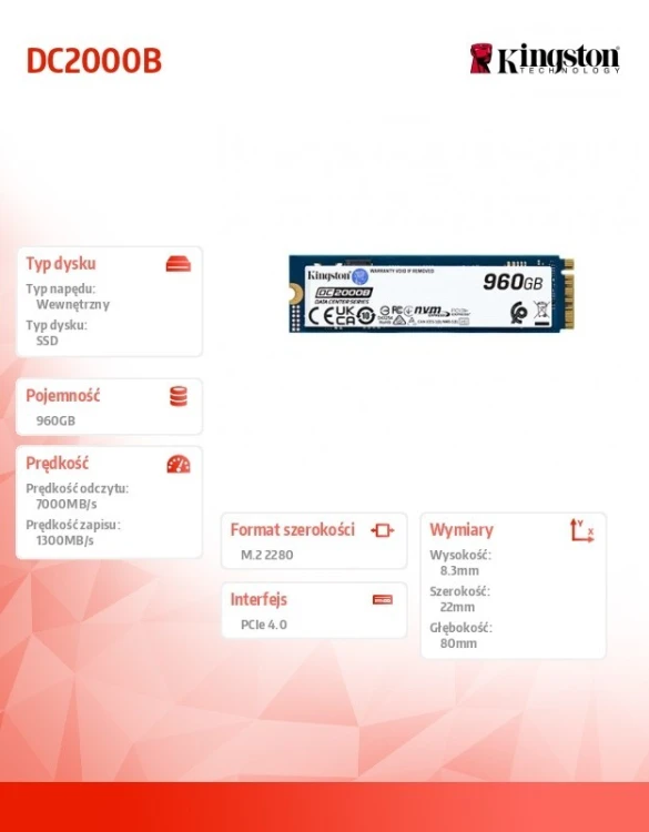 Kingston Dysk SSD DC2000B 960GB PCIe 4.0 NVMe M.2