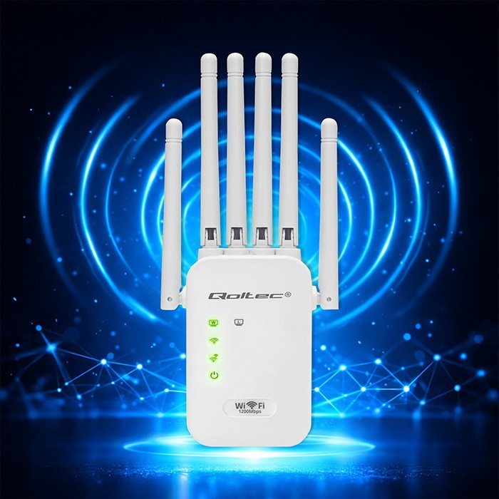 Qoltec Wzmacniacz syganłu WiFi 6 | Repeater | Access Point | AX1200 Mb/s| 6 anten | 2xRJ45 | 128MB