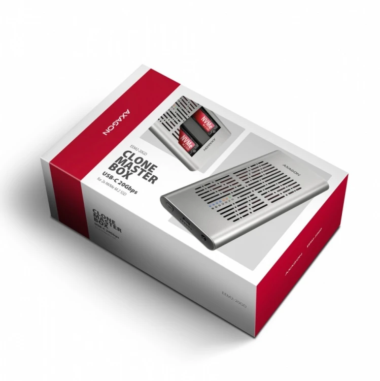 AXAGON EEM2-20GD Obudowa zewnętrzna aluminiowa USB-C 3.2 Gen2x2, Dual NVMe M.2 SSD 20gbps, Clone Master