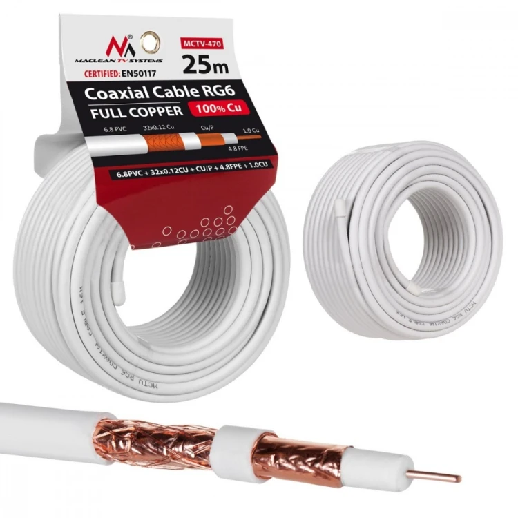 Maclean Kabel Koncentryczny RG6 25m MCTV-470