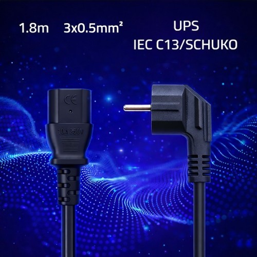 Qoltec Kabel zasilający | wtyczka kątowa SCHUKO CEE 7/7 (E/F) |  IEC C133x0.5mm2 | czysta miedź Cu | 1.8m