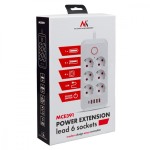 Maclean Listwa zasilająca MCE391 B 6 gniazd 4xUSB-A 1xUSB-C, 110-240V AC 50/60Hz, 2.1A max 2500W, czarna