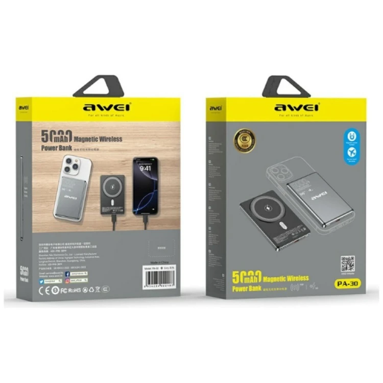 AWEI Powerbank PA-30 MagSafe 5000mAh indukcyjny szary
