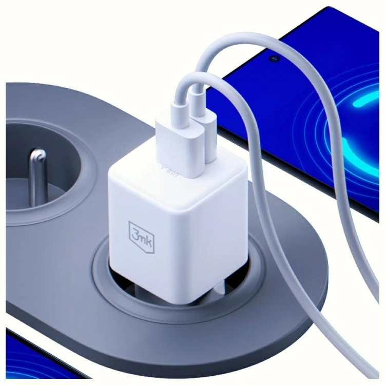 3MK Ładowarka sieciowa Hyper GaN 20W 1xUSB-A 1xUSB-C PD QC4+ biała
