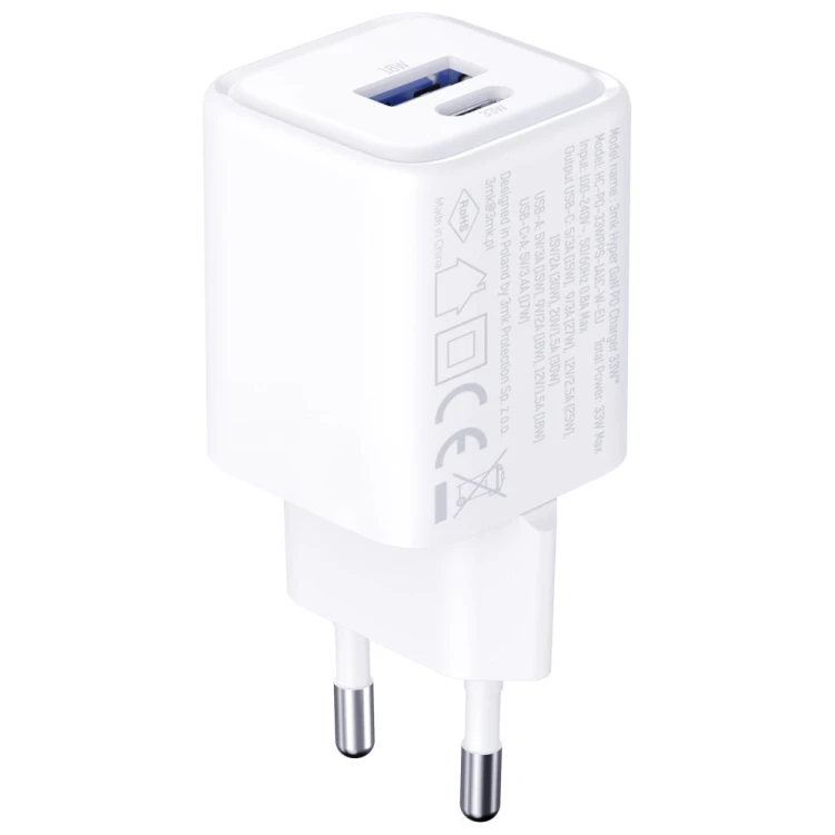 3MK Ładowarka sieciowa Hyper Charger PD 33W GaN QC4+ PPS AFC FCP SCP USB-A USB-C biała