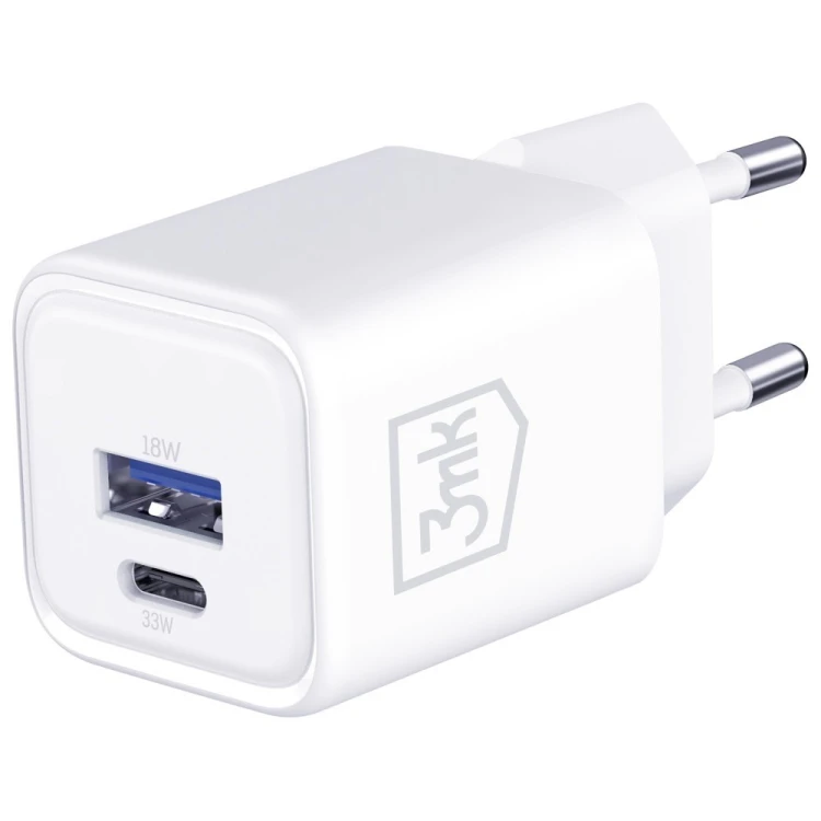 3MK Ładowarka sieciowa Hyper Charger PD 33W GaN QC4+ PPS AFC FCP SCP USB-A USB-C biała