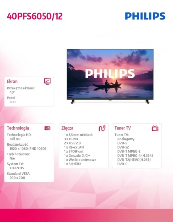 Philips Telewizor LED 40 cali 40PFS6050/12