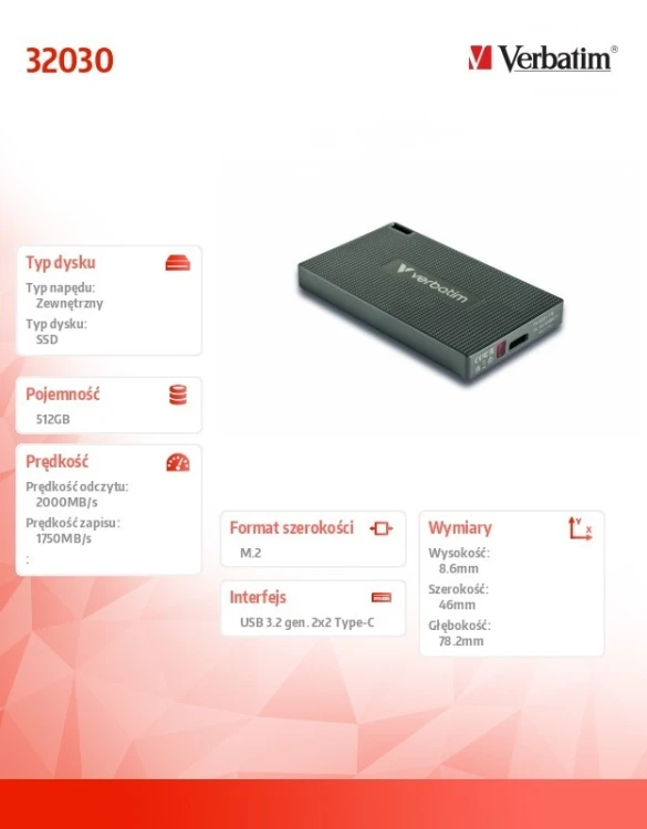 Verbatim Dysk Metal Mini SSD 512GB USB-C 32030