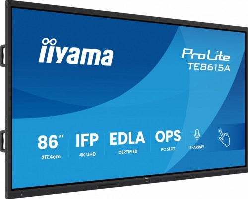 IIYAMA Monitor interaktywny 86 cali TE8615A-B2AG IPS,4K,40pkt,550cd,DeepContrast-IR+,    HDMI x2,DP,USB-C, 2 x 20W, OPS Slot x1, 5xUSB, 2xRJ45,8-Array