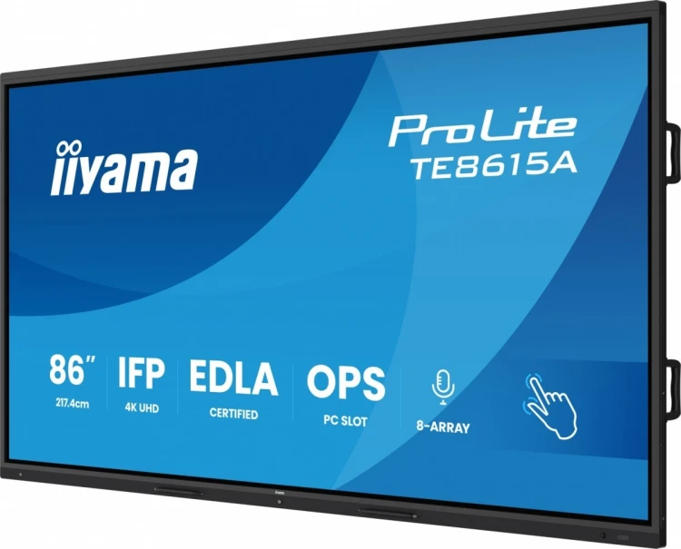 IIYAMA Monitor interaktywny 86 cali TE8615A-B2AG IPS,4K,40pkt,550cd,DeepContrast-IR+,    HDMI x2,DP,USB-C, 2 x 20W, OPS Slot x1, 5xUSB, 2xRJ45,8-Array