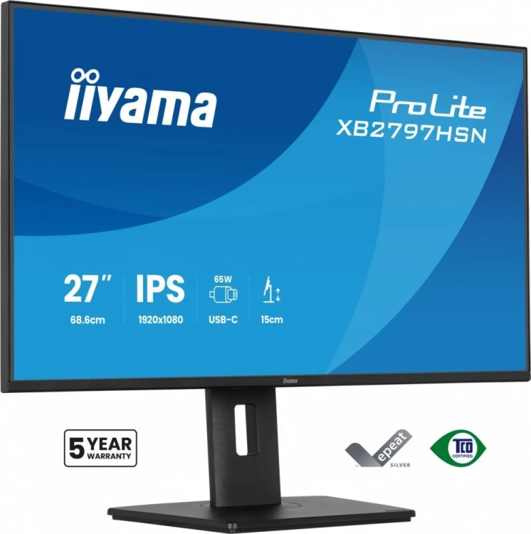 IIYAMA Monitor 27 cali XB2797HSN-B1 IPS,FHD,HAS150 ,350cd,1ms                HDMI, DP,USB-C DOCK 65W, 4xUSB HUB, RJ45