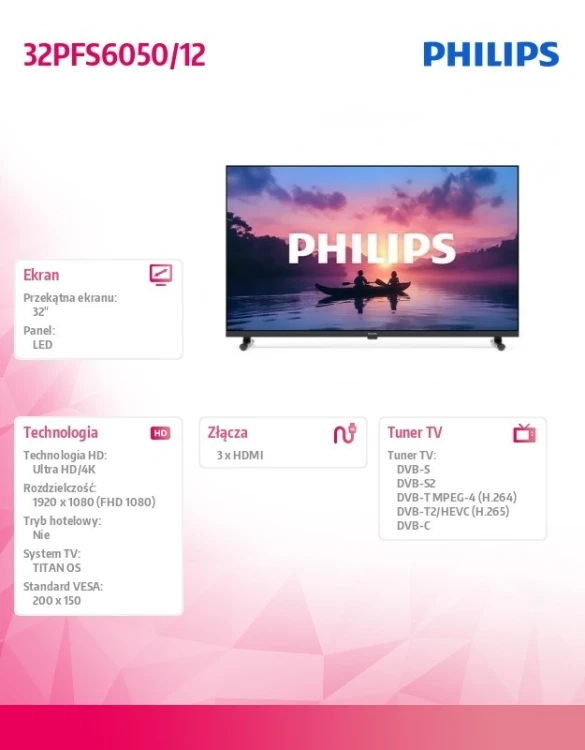 Philips Telewizor LED 32 cale 32PFS6050/12