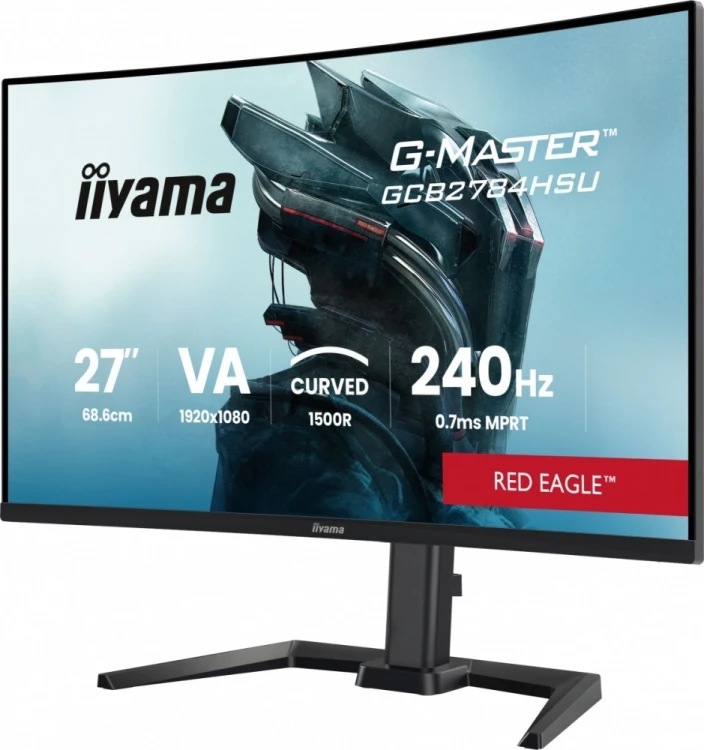 IIYAMA Monitor 27 cali GCB2784HSU-B1 FHD, 0.7ms, VA, 1500R, 240Hz, 2xHDMI, DP, 2xUSB, FreeSync Premium -1920x1080 (48-240Hz), HDR10, 2x2W, HAS150(PIVO