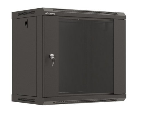 Lanberg Szafa instalacyjna rack wisząca 19" 540x350 czarna drzwi przeszklone ( flat pack)