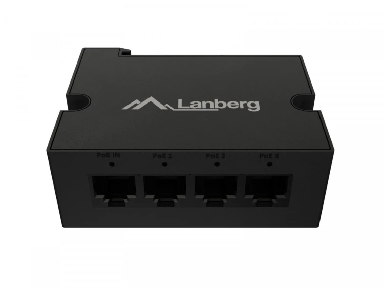 Lanberg Przełącznik Din-Fe4-At-30W 1xIn 3xOut 100MB PoE Extender Fast Ethernet Din Rail at 30W
