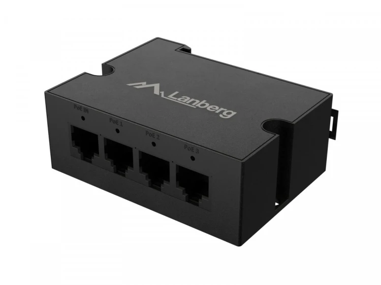 Lanberg Przełącznik Din-Fe4-At-30W 1xIn 3xOut 100MB PoE Extender Fast Ethernet Din Rail at 30W