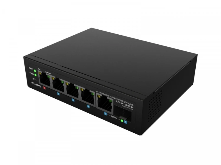 Lanberg Przełącznik Light ILFE-4P-1GE-1S-90 Light Industrial POE 1XBT 3AXT  SFP + ETH DIN FAST Ethernet