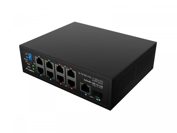 Lanberg Przełącznik Light ILFE-8P-1GE-1S-120 Light Industrial POE 4XBT 4XAT  SFP+ ETH DIN FAST Ethernet