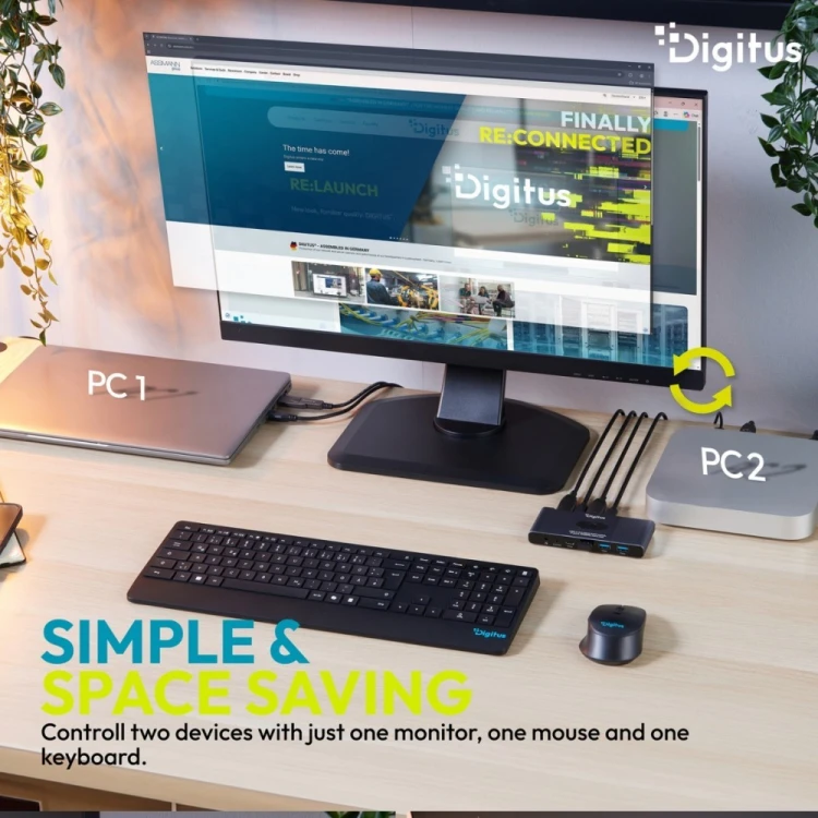 Digitus Przełącznik / Switch KVM HDMI 2x1 | UHD 4K@60Hz | 3x USB-A 3.1 Gen1 | 1x USB-C USB 3.1 Gen1 | Audio | Core Line