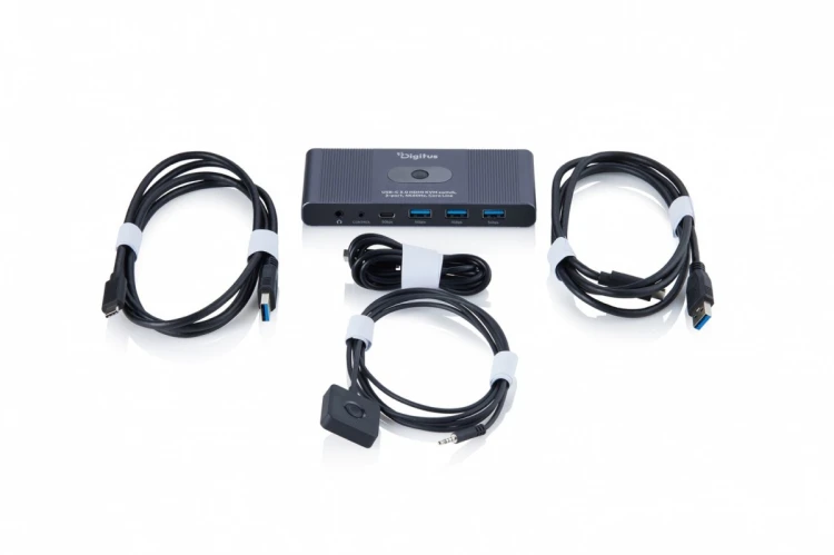 Digitus Przełącznik / Switch KVM HDMI 2x1 | UHD 4K@60Hz | 3x USB-A 3.1 Gen1 | 1x USB-C USB 3.1 Gen1 | Audio | Core Line