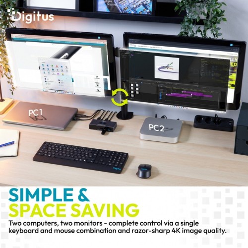 Digitus Przełącznik / Switch KVM HDMI 2x2 | UHD 4K@60Hz | 3x USB-A 3.1 Gen1 | 1x USB-C USB 3.1 Gen1 | Audio | Core Line